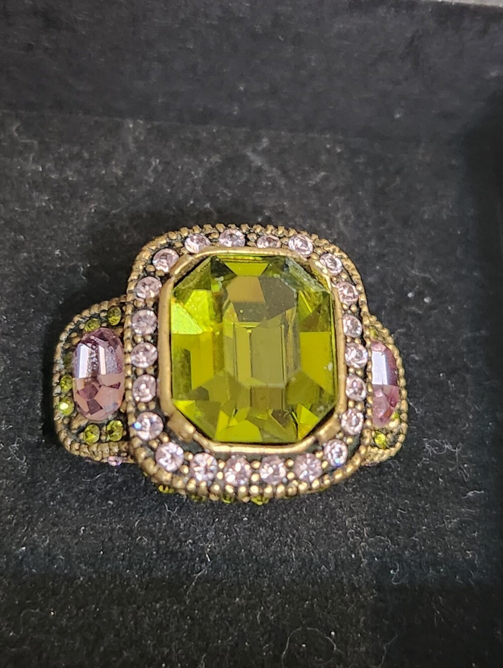 Heidi Daus Statement Olive Green Crystal Cocktail Ring